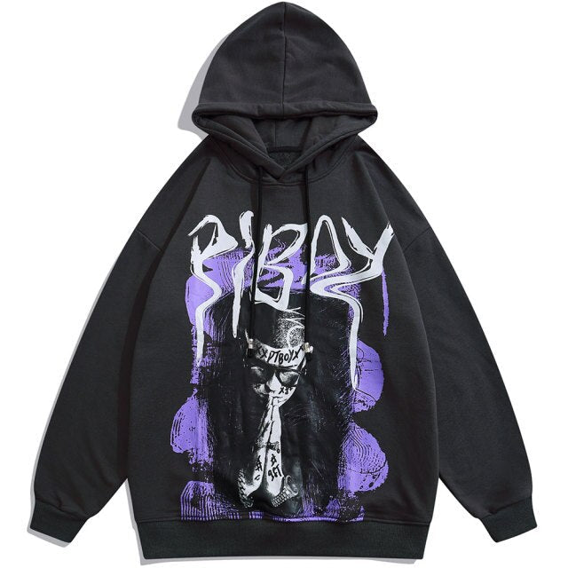 Hoodie Men Cool Youth Letter Graffiti Print Sweatshirt Male High Street Fashion Loose Hooded Pullover Couple Streetwear-3